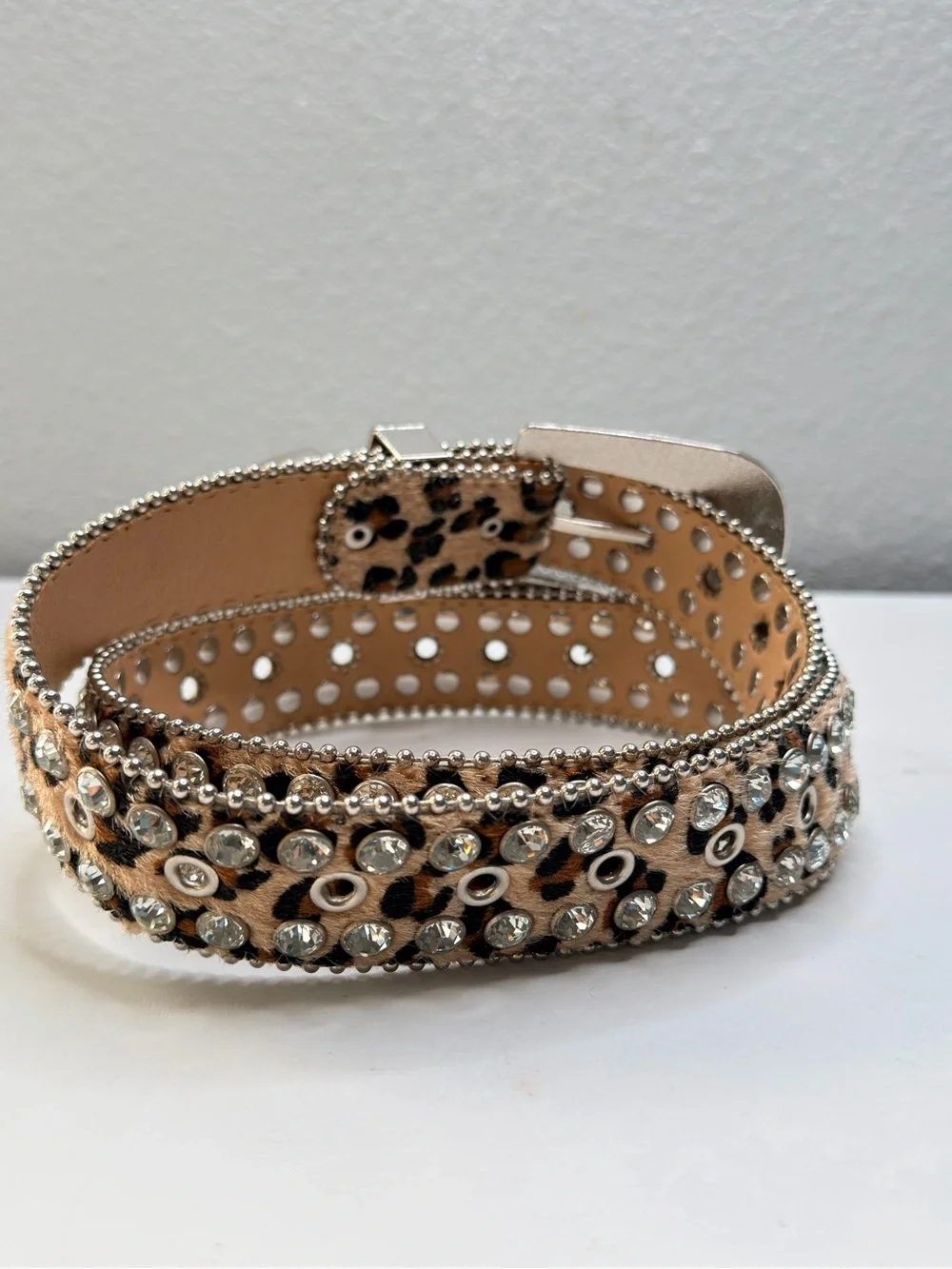 Leopard Print Rhinestone Western Belt - Bling Accent cowgirl